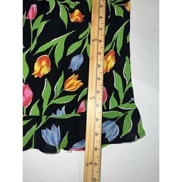 URBAN OUTFITTERS Black Sleeveless Floral Tulip Print Ruffles Mini Dress Sz Med - Picture 5 of 8